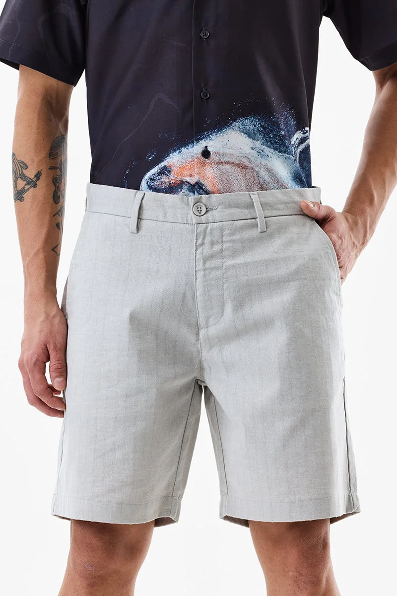 SNITCH Grey Regular Fit Striped Light Grey Shorts for Men | Best Price UAE